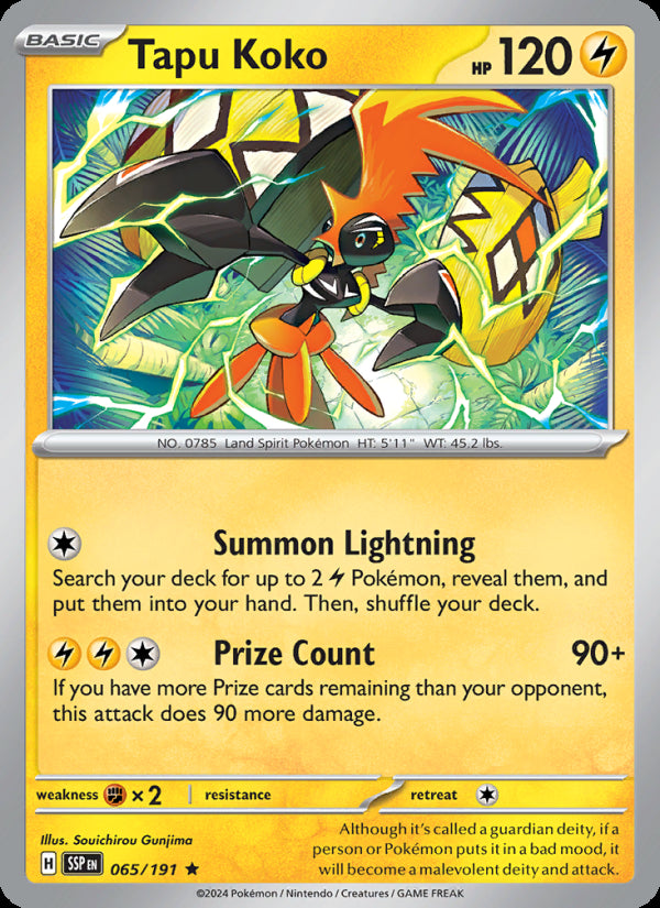 Tapu Koko 065/191 - Surging Sparks - officiële kaartafbeelding